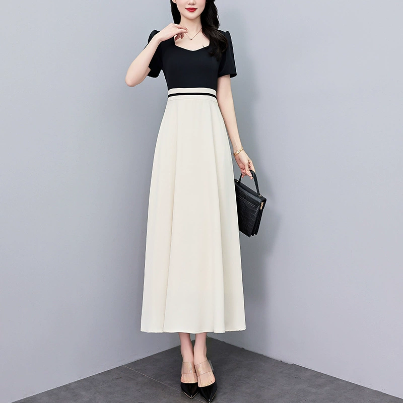 Элитное летнее платье 2025 года для женщин, корейский стиль, большой размер, утягивающее талию, маленькое черное платье для полных.