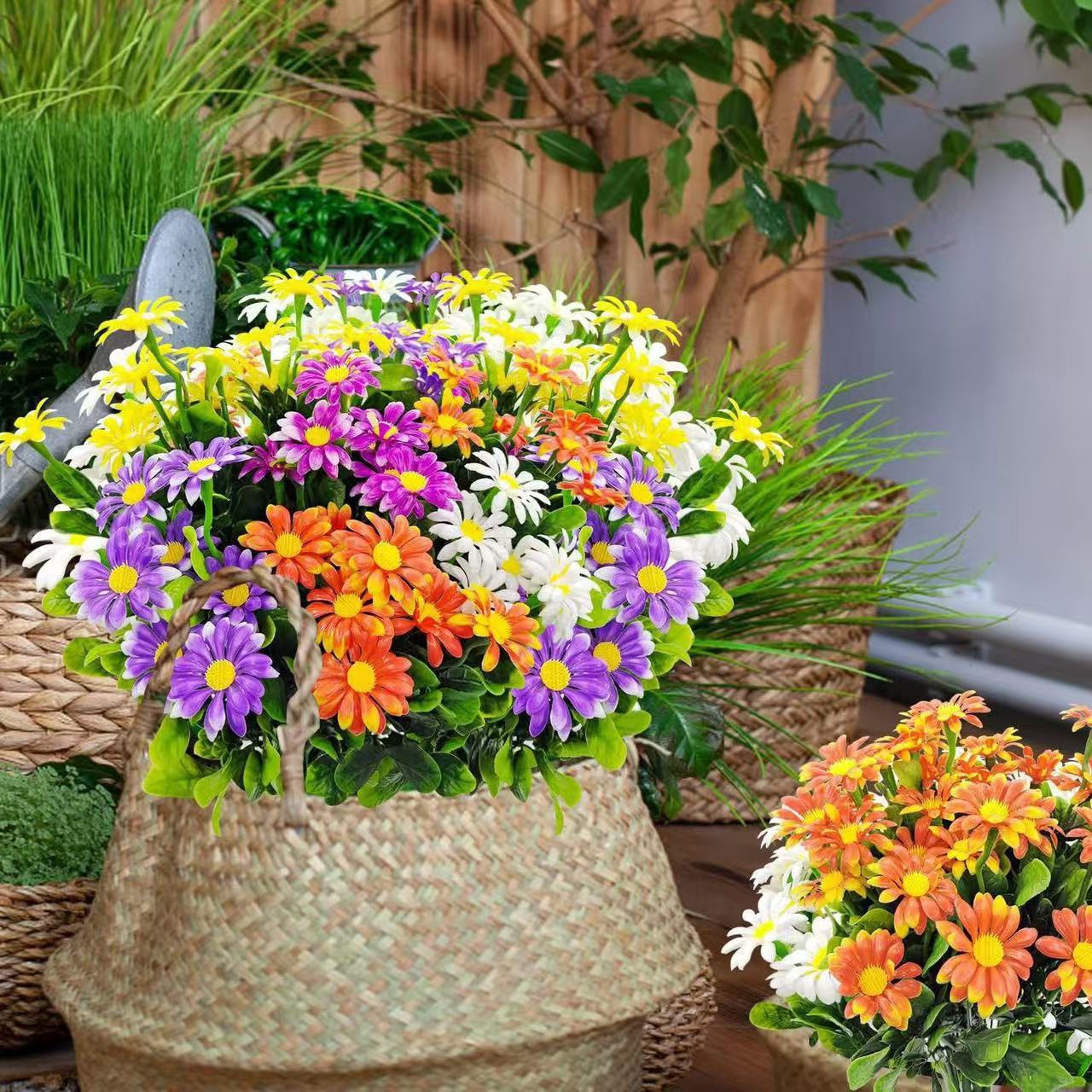 Nueva manzanilla simulada margarita simulada ramo flores de plástico balcón al aire libre sala de estar decoración de mesa de comedor flores