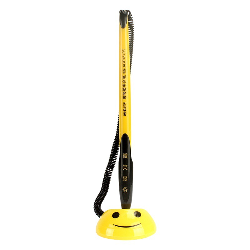 Morning Mg Light Desk Pen Fixed Signature Pen Black with String Bar Counter Pen Bank Front Desk Counter Smile Cute Service Desk