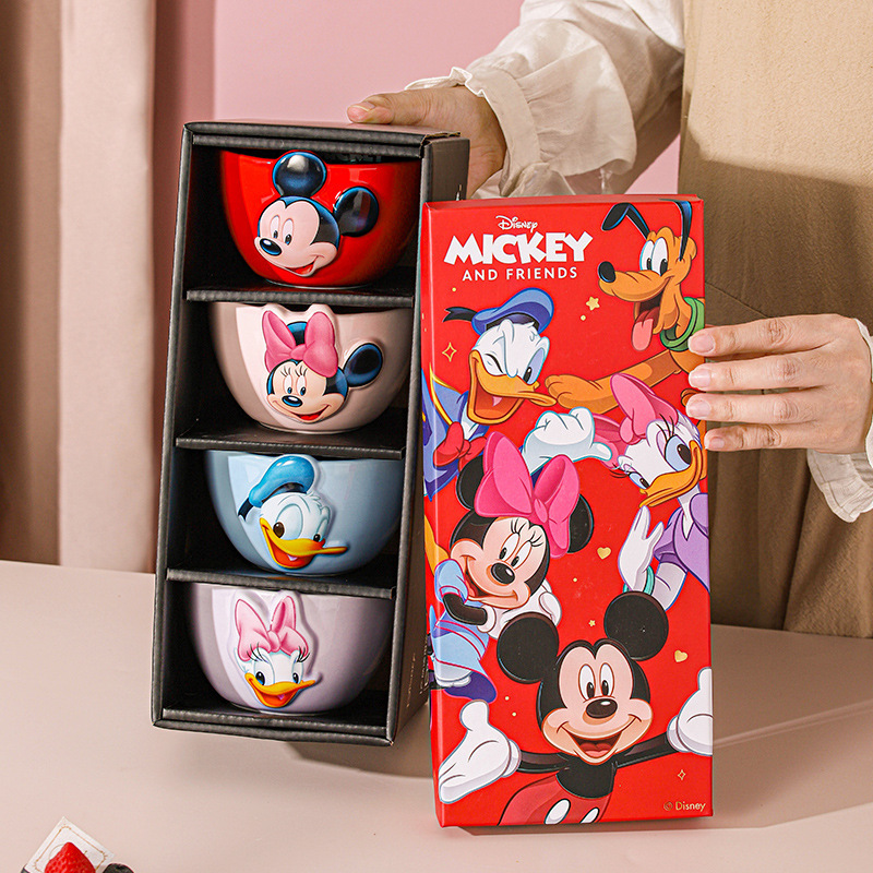 Rice Bowl Collaboration with Mickey, Embossed Ceramic Tableware, High-Value Household Christmas Gift Set in a Gift Box Rice Bowl Collaboration with Mickey, Embossed Ceramic Tableware, High-Value Household Christmas Gift Set in a Gift Box