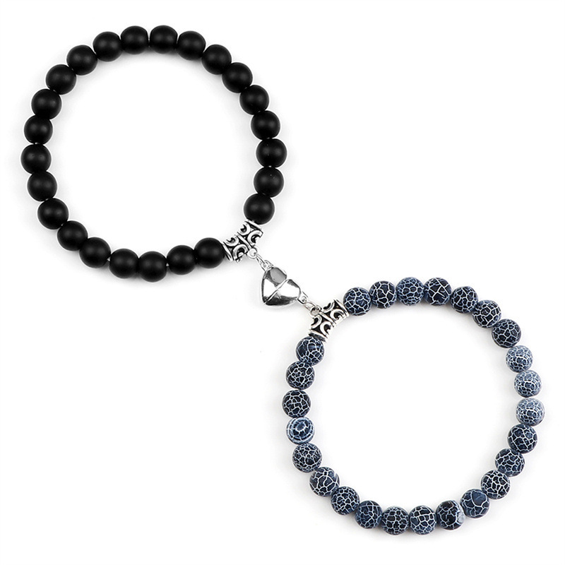 Cruz-frontera europea y americana en forma de corazón imán pulsera de succión Tigre ojo piedra pareja viento natural traje de pulsera fósil