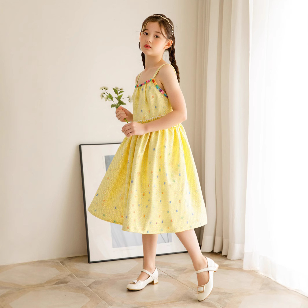 Girls' Pastoral Style Dress Summer New Girl's Long Dress Fresh Suspender Cake Dress Cross-Border Princess Dress