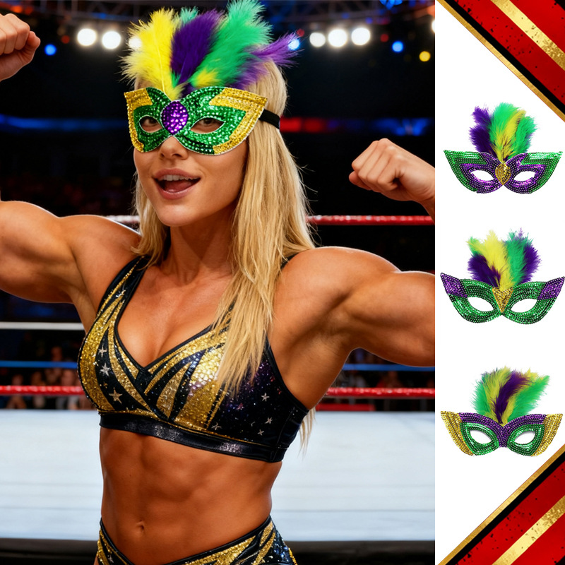 TK transfronterizo carnaval europeo y americano combinación de trajes accesorios máscaras de paleta plumas tricolor banda de pelo fiesta de moda baile