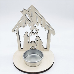 新款聖誕節木質燭台創意耶穌降臨擺件工藝品木製宗教節日家居裝飾