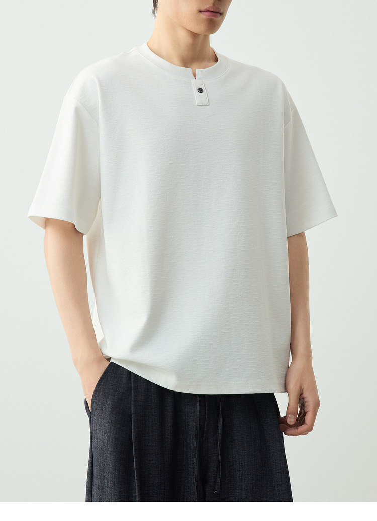 Áo thun nam ngắn tay cổ tròn chất liệu cotton pha, kiểu dáng cơ bản — đen chi tiết 16