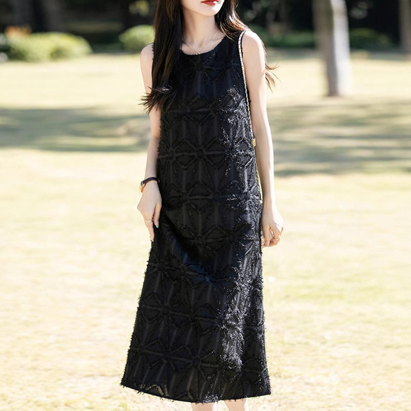 Summer elite three dimensional dress sleevless with a round collar