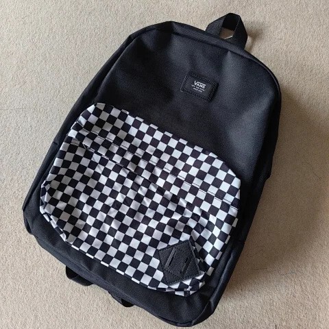 V @ NS Vance New Black Stitching Checkerboard Leather Label Backpack Couple's Schoolbag Travel Bag Large Capacity