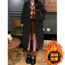 冬季新款赫本风大衣韩系宽松中长款毛呢英伦气质西装外套风衣