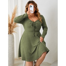 2024 autumn winter women plus large size long sleeve dress跨