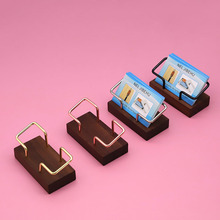 黑胡桃木金属名片底座酒店高档前台商务实木卡片架桌面便签收纳盒