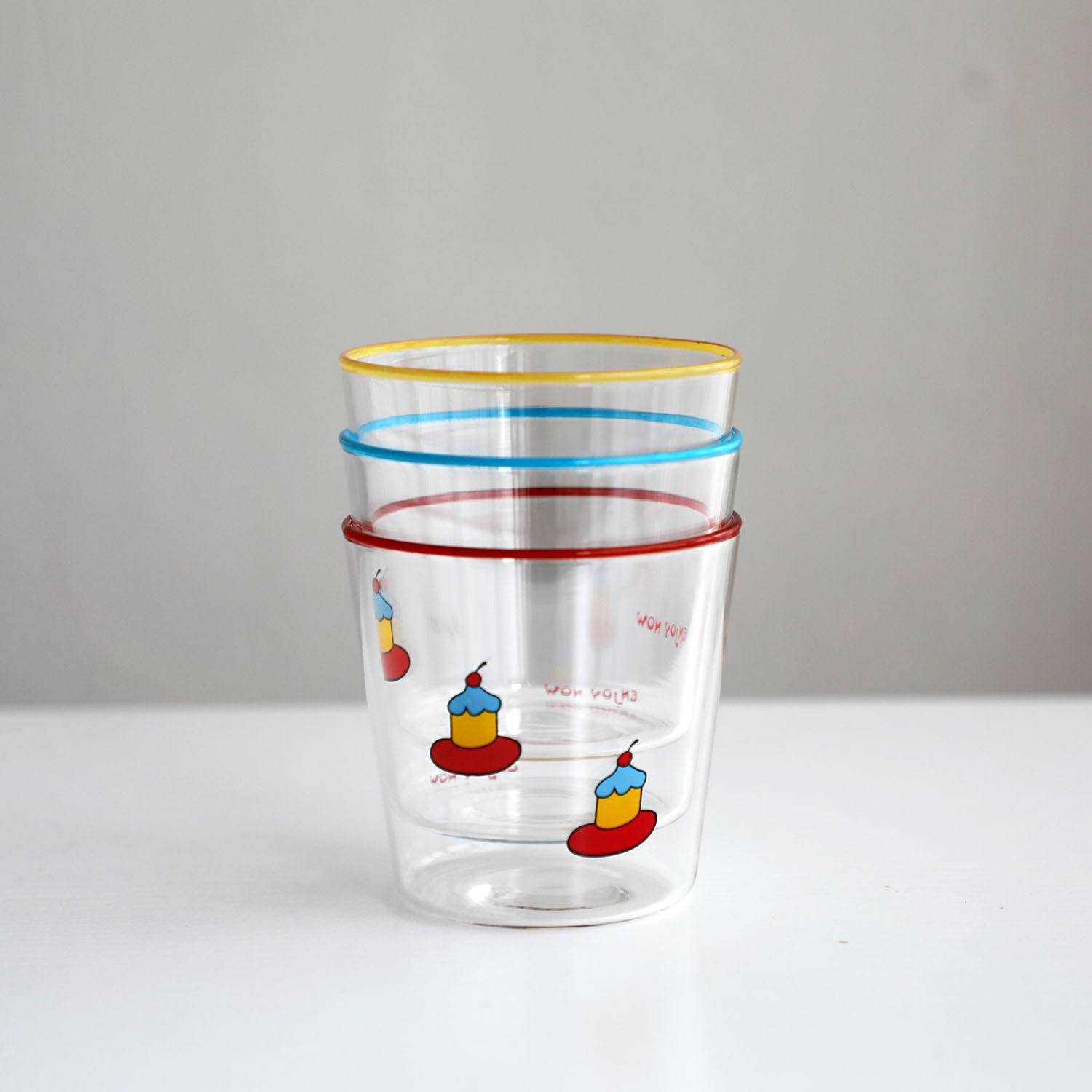 Colorful Summer Glass Cute Handy Red Blue Yellow Circle Rim Original Latte Iced Coffee Cup_voghion.com