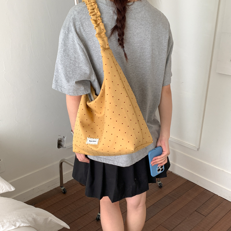 2026 New Korean Style Niche Polka Dot Shoulder Bag For Women Large Capacity Canvas Tote Bag Versatile Crossbody Bag - Thumbnail 4