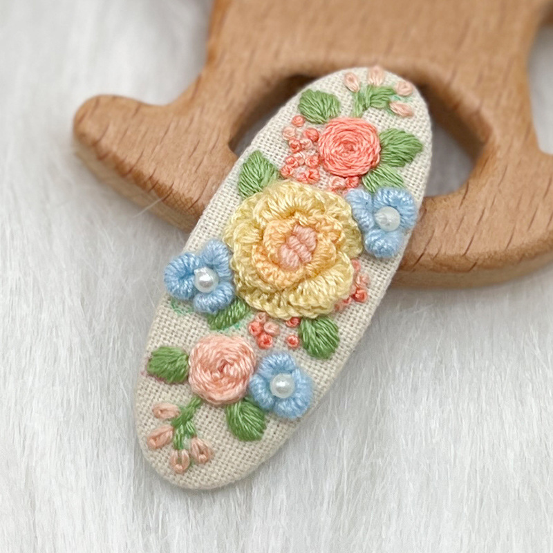 Lu bordado lindo gato perla coreano pinzas de pelo hechas a mano diy bordado creativo para chicas rotas flores pinzas de pelo lateral