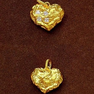 18K Gold Hammer Pattern Heart Pendant Au750 Color Gold Moissanite Diamond Meteorite Heart Clavicle Chain Pendant Female Water Shell Wholesale