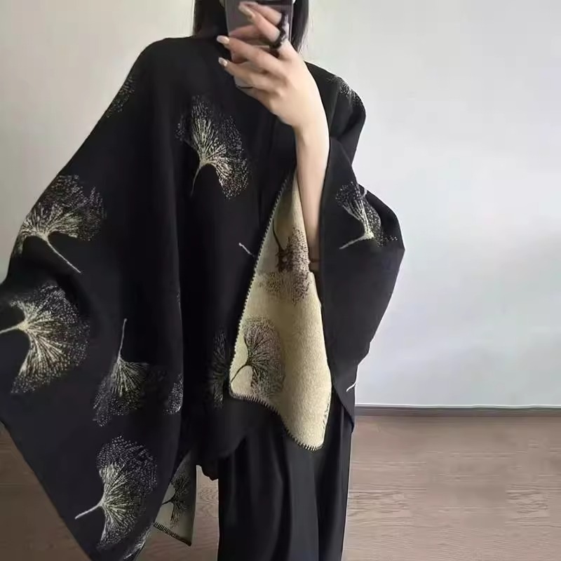 小众设计感开叉斗篷大披肩女秋冬空调房保暖双面针织高端披风外搭|undefined