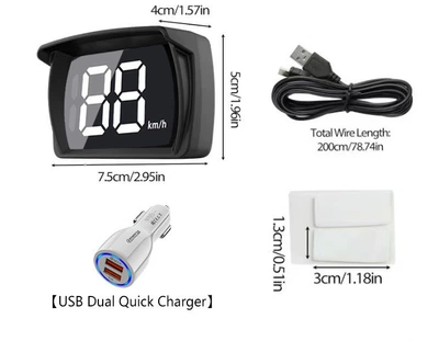 Vehicle HUD Head-Up Display Beidou Satellite - y03-overseas-version-white-dual-usb-car-charger-usb-cable-kmh-0m-hour