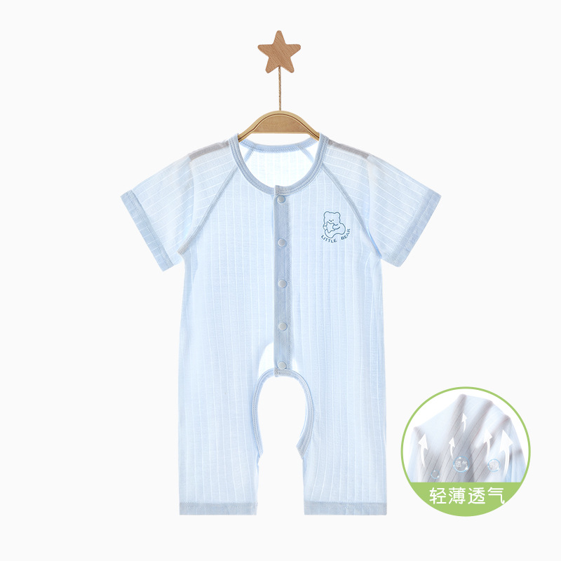 Ropa de bebé de una pieza, ropa de verano para recién nacidos, hombres y mujeres, pantalones delgados de manga corta, mampara de entrepierna abierta, ropa de verano para bebés image 9