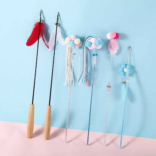 Cross-border hot selling Internet celebrity pet toys fairy cat funny stick feather ball cat toys interactive bell cat toys