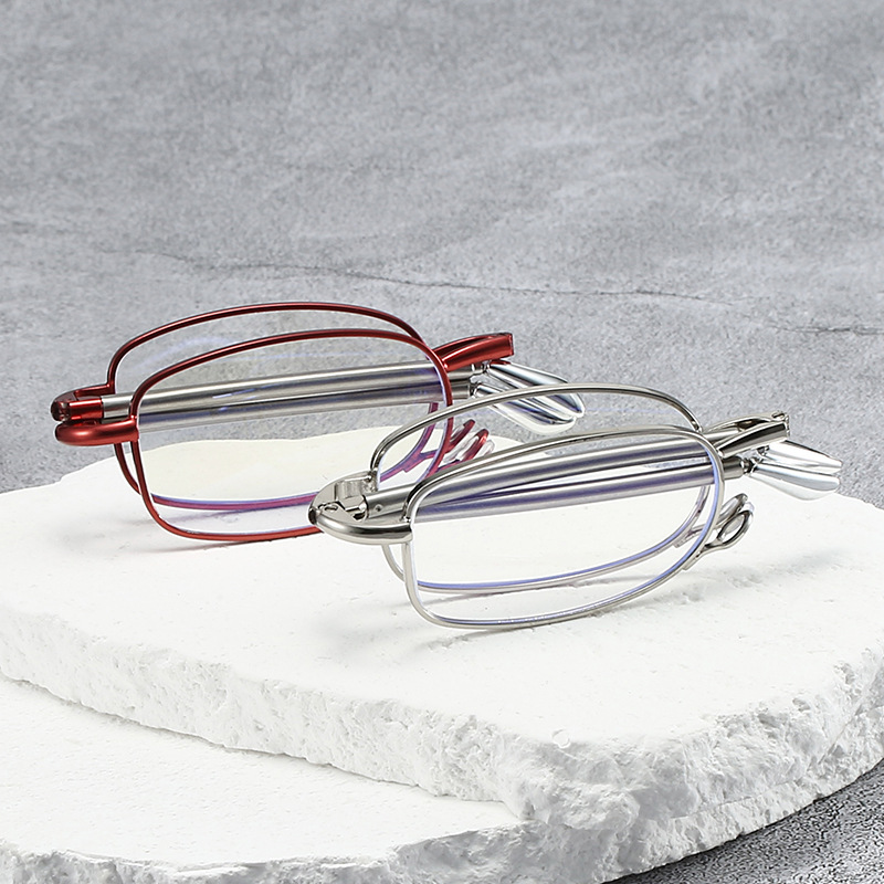 日本天线折叠全框老花防蓝光抗疲劳银色简约金属框老人老花眼镜