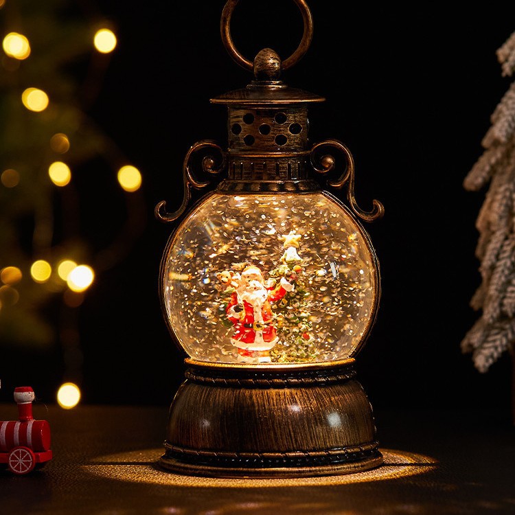 Vintage Christmas Music Box Lantern – Festive LED Night Light With Holiday Melodies (Santa, Snowman & Tree Designs)_voghion.com