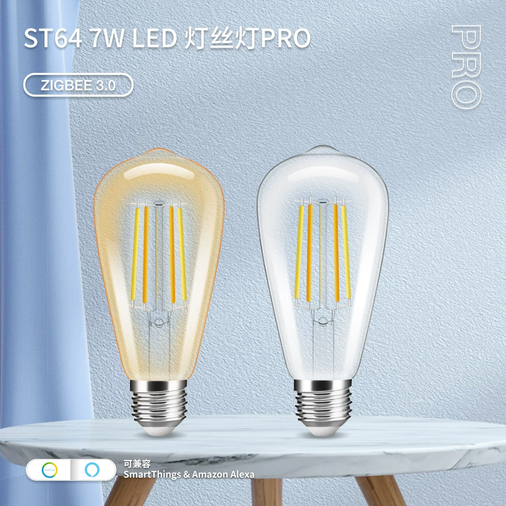 Geller ZigBee3.0 умная LED-нить лампа стеклянная ретро 7Вт может регулироваться тёплый и тёплый белый - лампа для гостиной ST64
