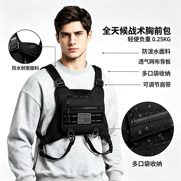 Tactical Bag, Functional Vest Bag, Casual Men's Bag, Vest Bag, Men's Chest Bag, Work Backpack, Waist Bag, Water Repellent