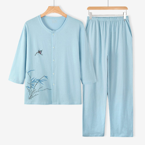 Three-point Sleeve suit Outer Wear Home Wear Pajamas Pure Cotton Thin Mother's Style