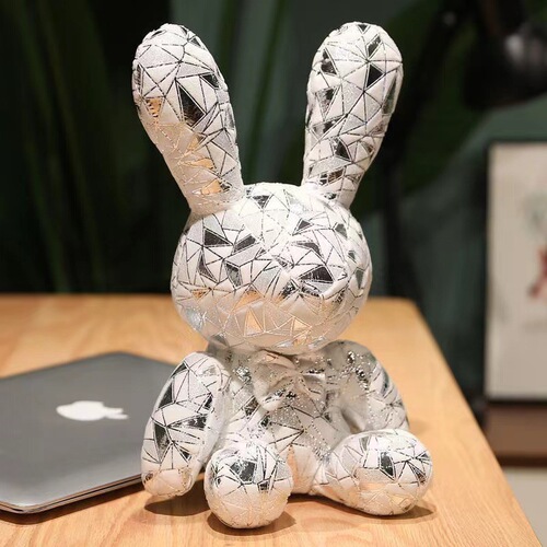 Eight-inch candy rabbit plush toy, diamond rabbit plush figure, carnival toy, PP cotton, trendy desk ornament