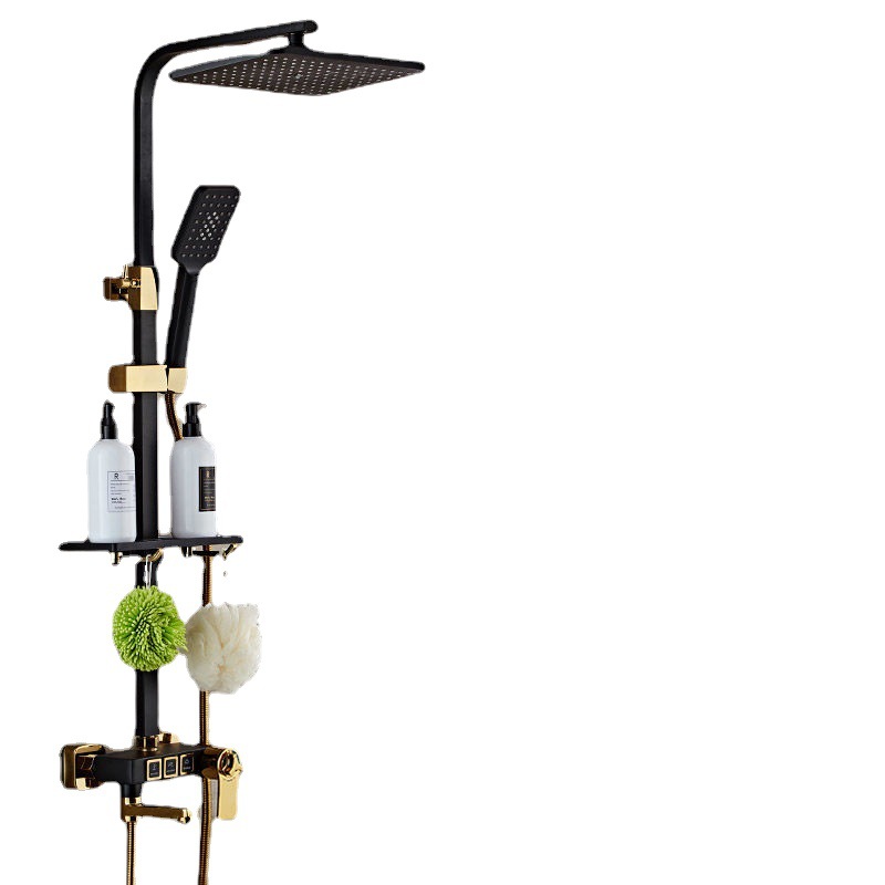 Fábrica directa de baño negro temperatura constante conjunto de ducha de ducha doméstica todo cobre conjunto de ducha de presión de baño