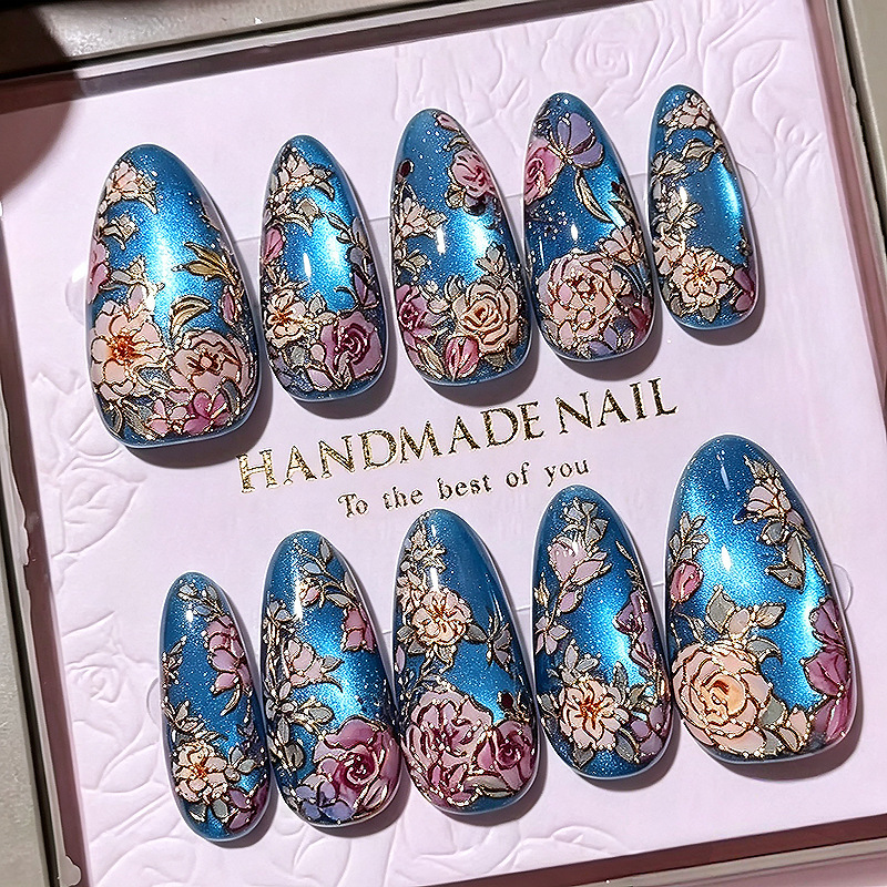 30 pieces of light luxury gilded rose cat-eye pre-made nails with a high-end oil painting look, finished fake nails for cross-border wear 30 pieces of light luxury gilded rose cat-eye pre-made nails with a high-end oil painting look, finished fake nails for cross-border wear