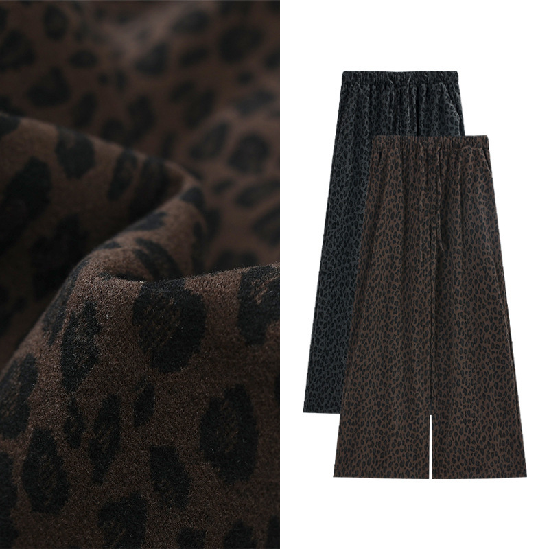 Brown leopard print wide-leg pants for women, 2026 autumn new style, high-waisted, slimming, loose fit, versatile casual pants