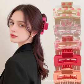 亚马逊跨境爱心印花方形发夹简约时尚女士后脑勺鲨鱼夹组合装可爱