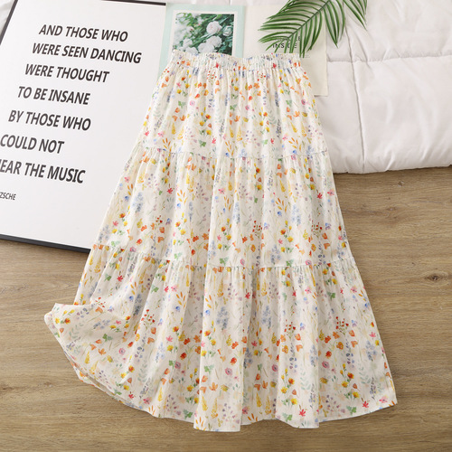 With Lining Summer Thin Floral Gown Dress for Girls 2025 High-Waist Slimming Simple Stylish Matching Splicing Long