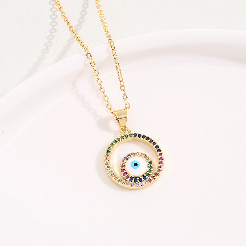 Retro Devilu0027S Eye Copper Enamel Zircon Pendant Necklace