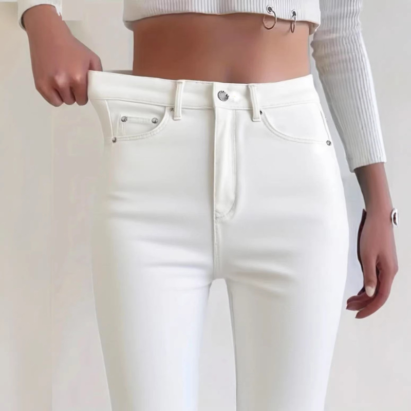 Cross-Border European and American Women's Plus-Size New White Stretch High-Waisted Women's Skinny Jeans