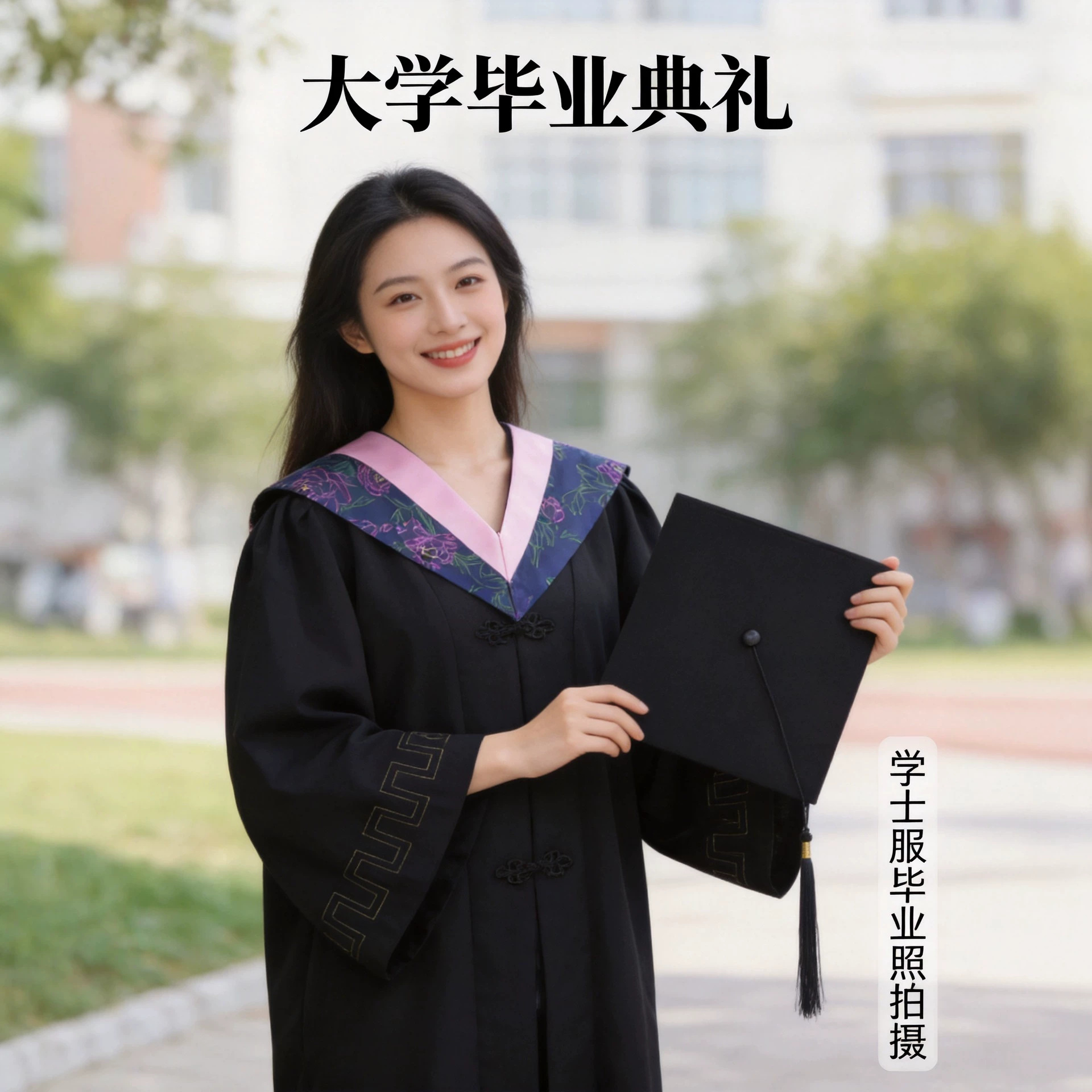 New Chinese-style embroidered graduation gown for men and women, college student degree gown set with traditional Chinese design