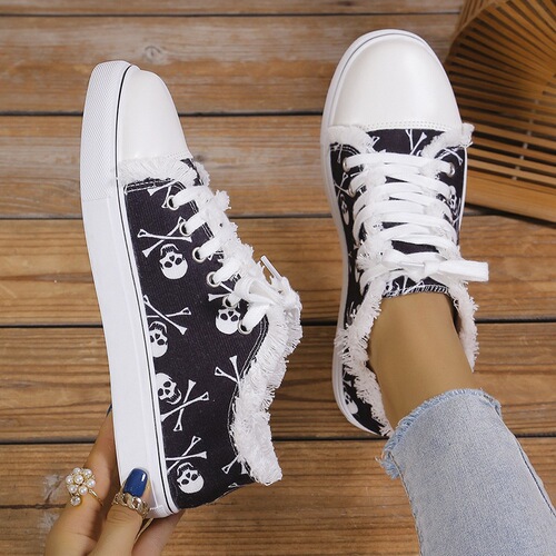 Women's Canvas Shoes Single Shoes Wide Width Flat Slip-on Graffiti Canvas Shoes Canvas Platform Shoes