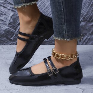 2026Women's Fashionable Pu Leather SquareToe Mary Jane Shoes