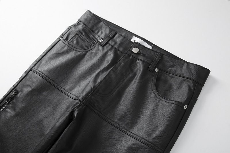 Moška oblačila High street ins enakega stila trendovske črne voskane kavbojke z zadrgo_voghion.com