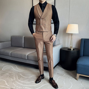 Korean-style slim-fit double-breasted vest suit MJT18 black white khaki wine red in stock