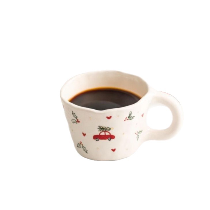 Taza de cerámica de Navidad Qin Sheng Taza de cerámica de Navidad con mango Taza de cerámica de desayuno creativo Taza de leche regalo