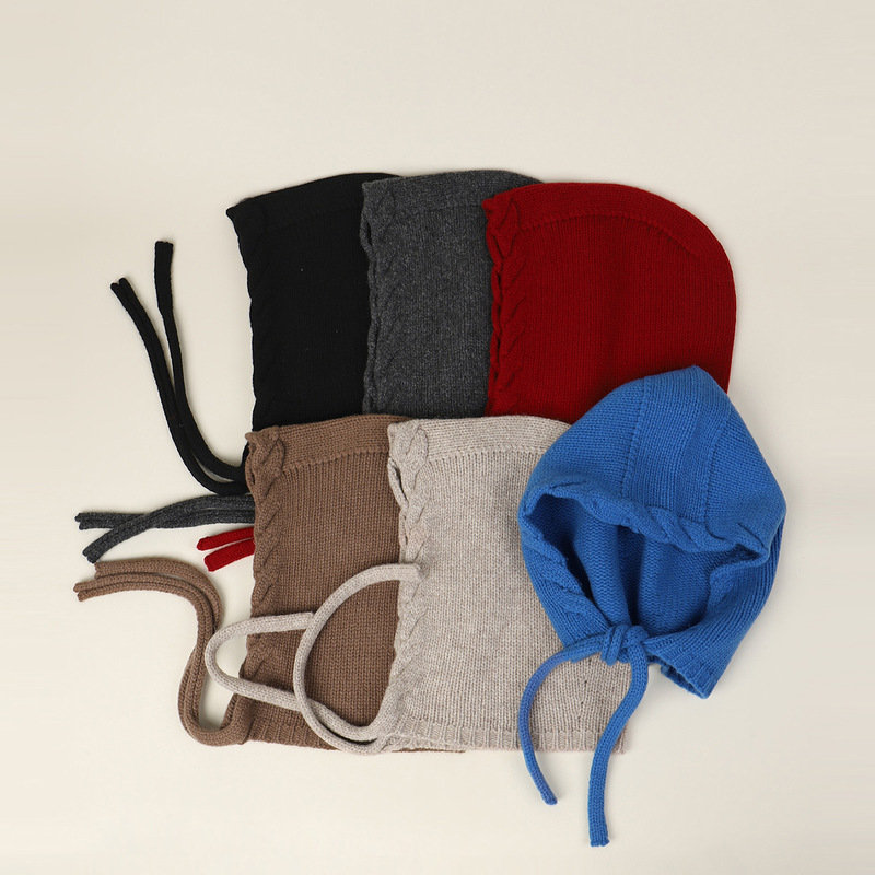 Korean-style knitted earflap hat for women, winter warm, all-wool, large head circumference, with ties, artistic solid color, shawl Korean-style knitted earflap hat for women, winter warm, all-wool, large head circumference, with ties, artistic solid color, shawl