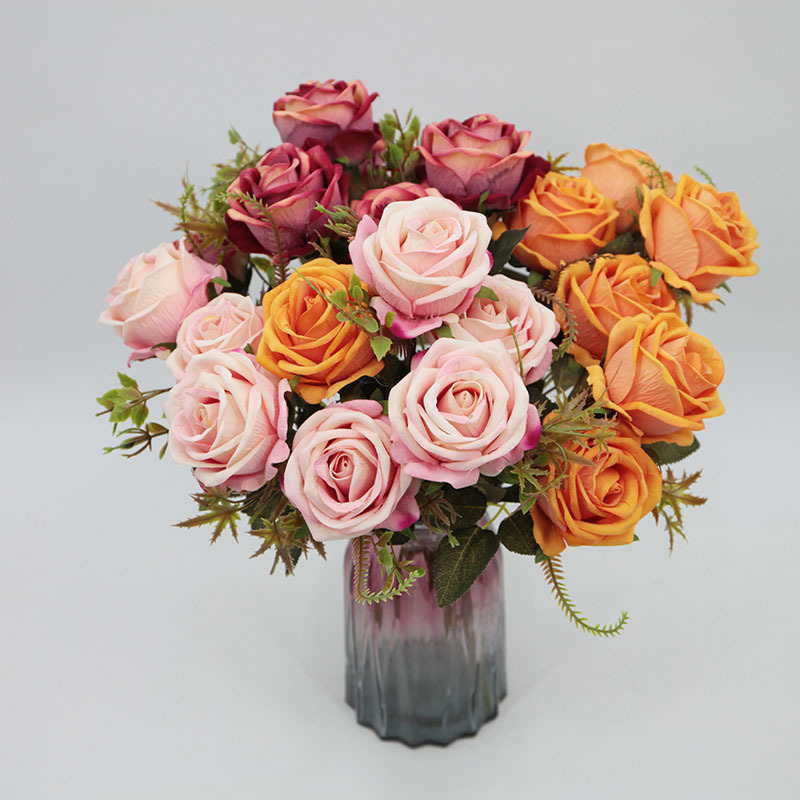 Rosa artificial con 7 cabezas, ramo de terciopelo para decoración de coches de boda, flores artificiales para bodas, flores de seda para el hogar, flores falsas al por mayor, alta simulación.