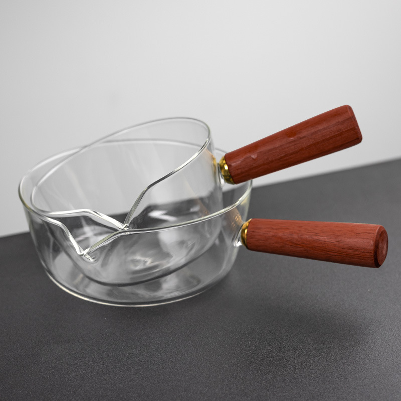 Panas de vidrio para desayuno casero leche queso italiano sopa con mango de madera para horno de cerámica eléctrica de fuego abierto panela de alimentos complementarios transfronterizos