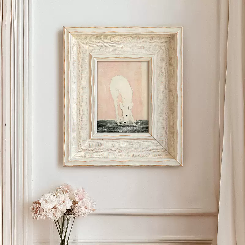 常玉粉色动物》挂画现代高级感法式奶油风客厅装饰画卧室床头壁画