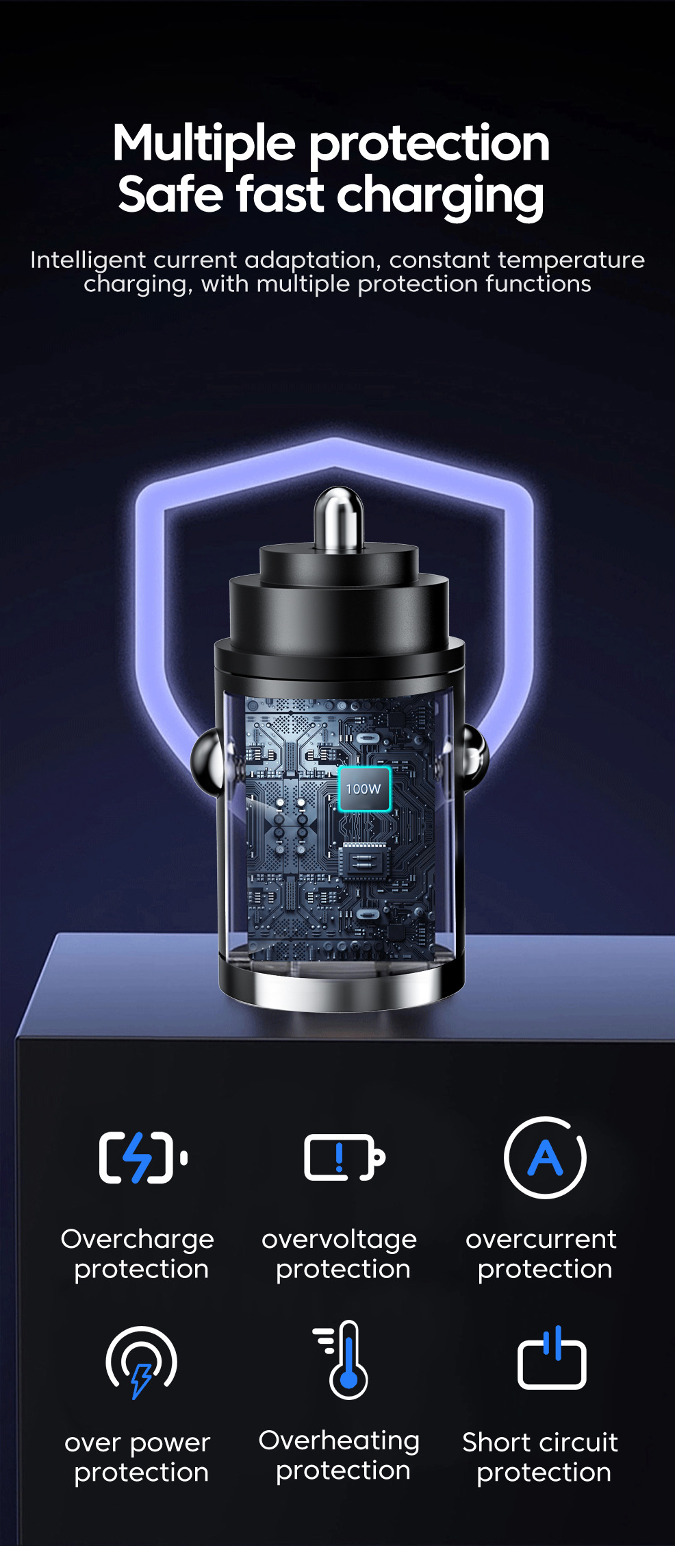 Multi-port with digital display support super fast charging 6/8 port with voltage vehicle-mounted one-to-six/8-car fast charging cross-border