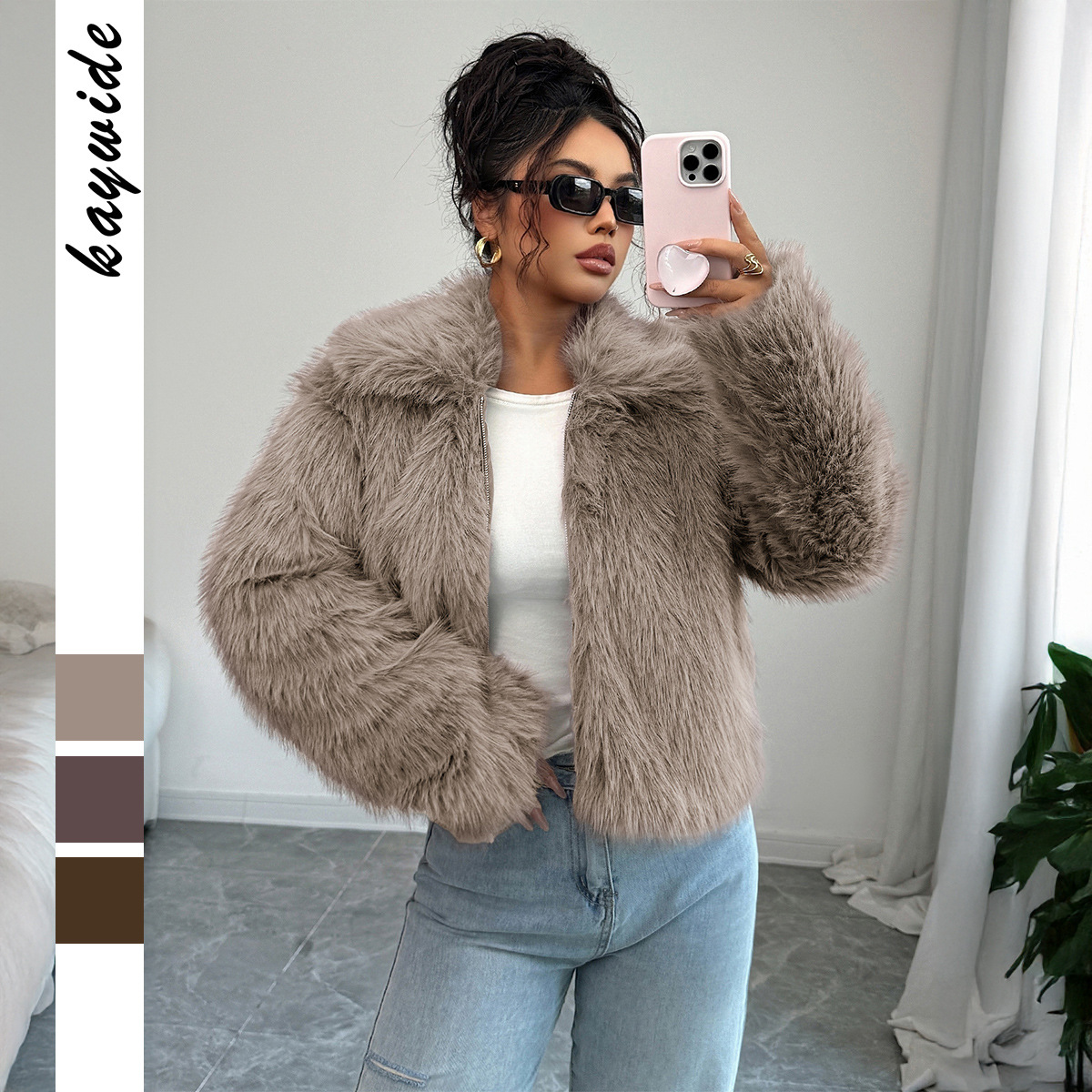 Cross-border European And American Style Elegant And Versatile Fluffy Long-sleeved Coat Jacket Women's Wear 2025 Autumn And Winter_ecoleips.com