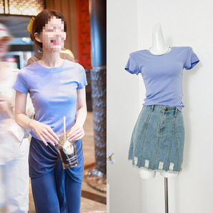 Long-term in stock 2025 Xia Zhao Rusi Star with Short Slim Fit Slimming Shoulder Short-sleeved T-shirt Top Women