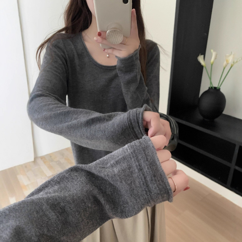 100% Wool Autumn and Winter Large Round Neck Bottoming Shirt for Women Thin Curled Pullover Loose 48-Count Merino U-Neck Wool 100% Wool Autumn and Winter Large Round Neck Bottoming Shirt for Women Thin Curled Pullover Loose 48-Count Merino U-Neck Wool