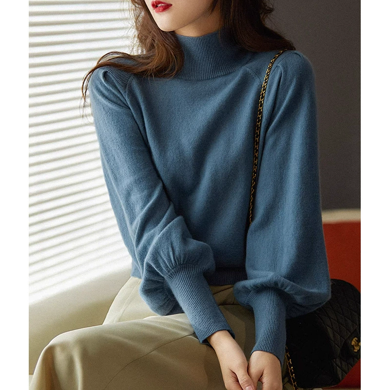 Свитер с половиной воротника нижняя рубашка женская 2024 осень и зима новый рукав фонарь